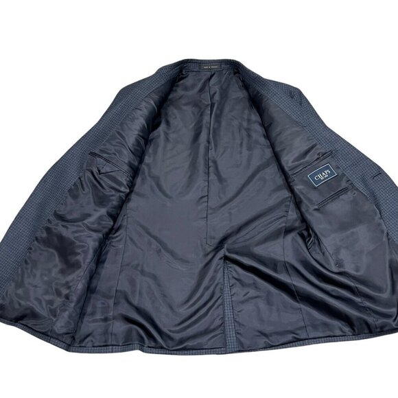 Chaps Mens Checkered Blazer Jacket 44R Blue Rayon Polyester Two-Button Vietnam - Picture 9 of 9